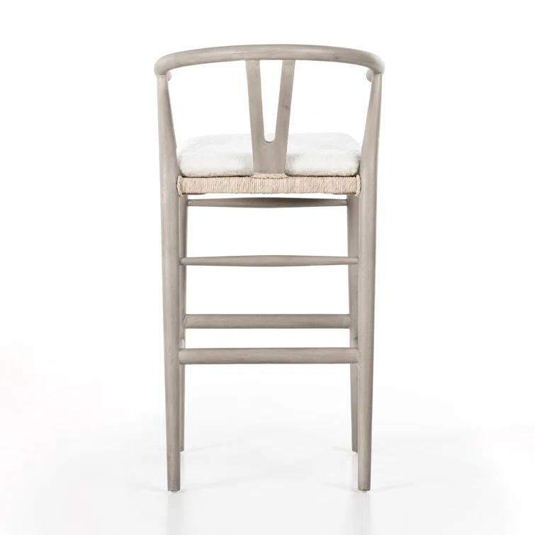 Cream Leather and Brown Wood Saddle Bar Stool