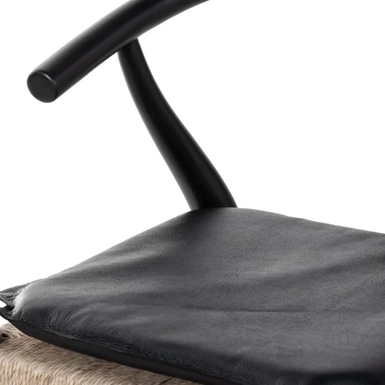 Saddle Style Black Leather Counter Stool with Black Teak Frame