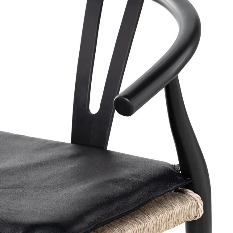 Saddle Style Black Leather Counter Stool with Black Teak Frame