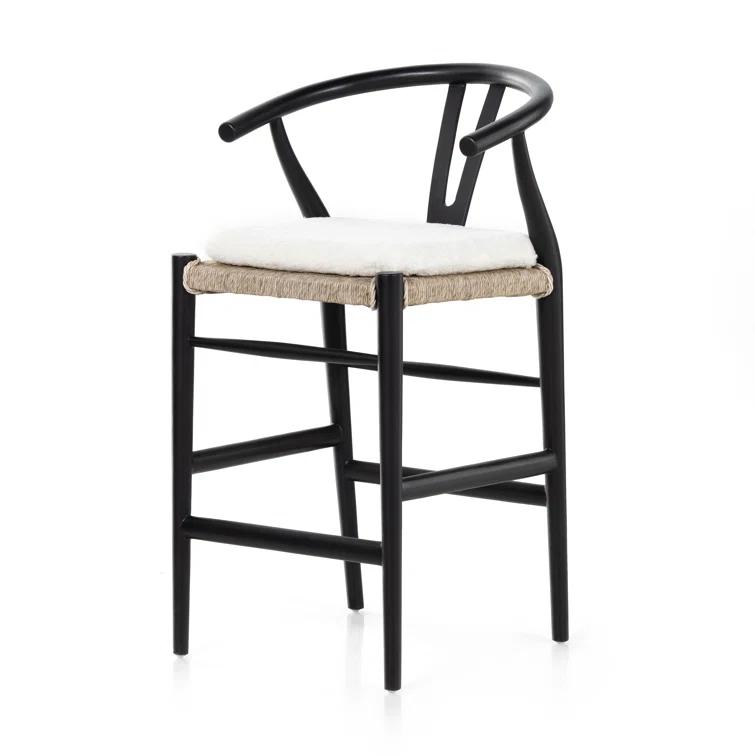 Cream Leather Saddle Style Counter Stool with Black Frame