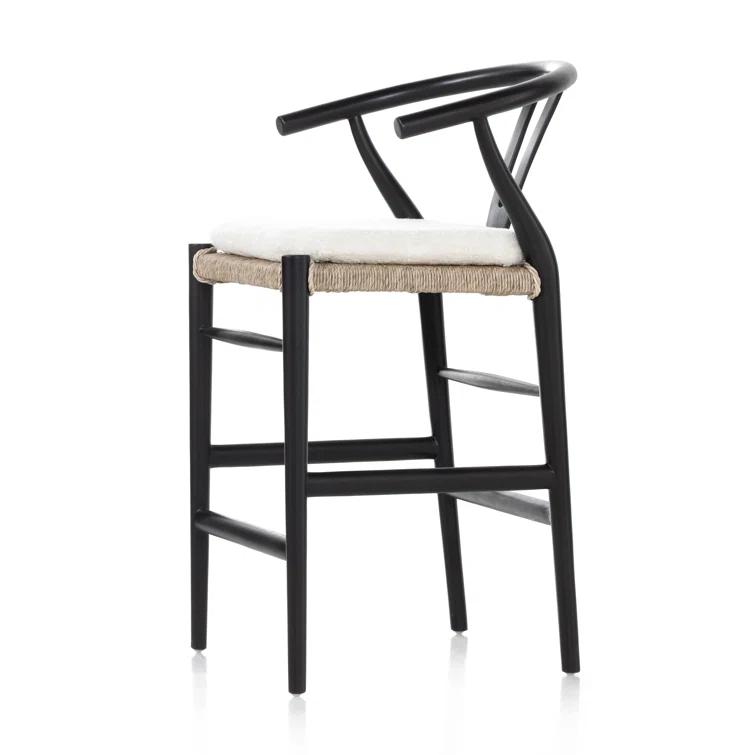 Cream Leather Saddle Style Counter Stool with Black Frame