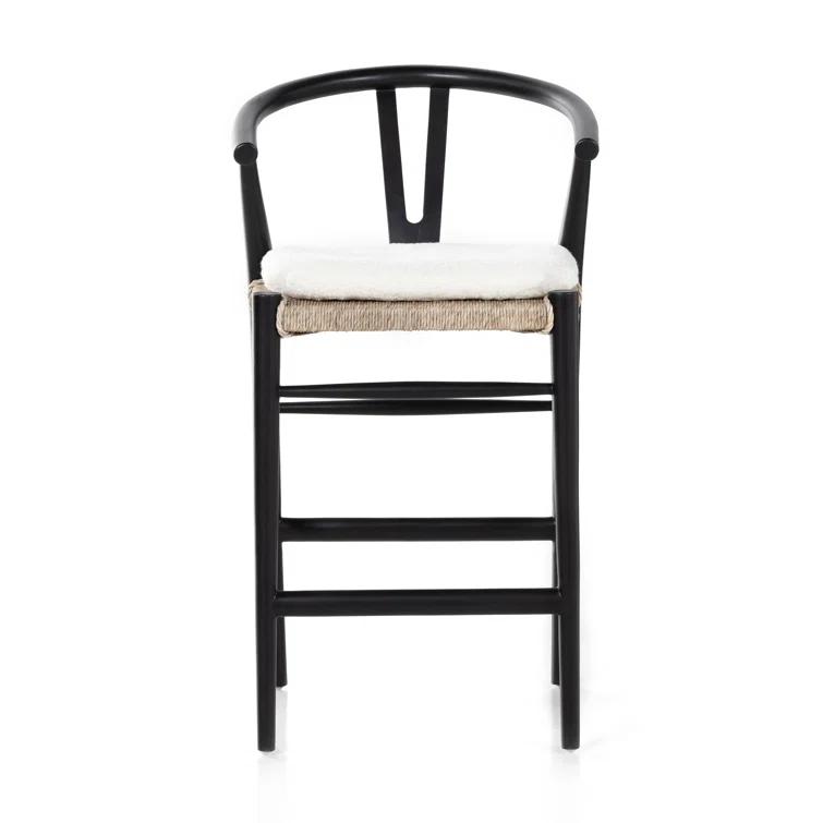 Cream Leather Saddle Style Counter Stool with Black Frame