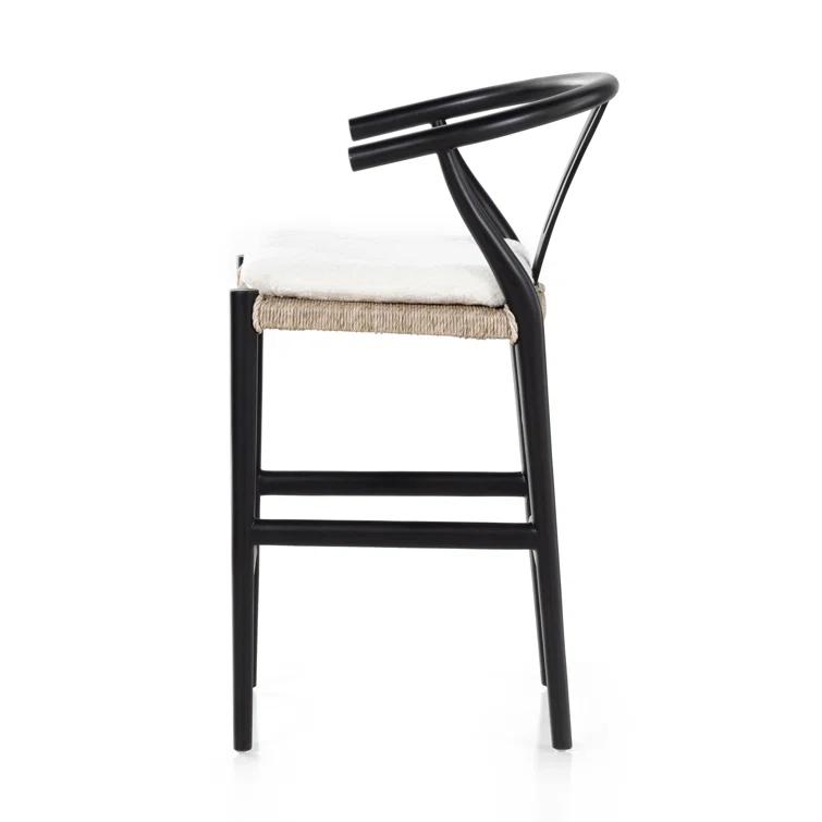Cream Leather Saddle Style Counter Stool with Black Frame
