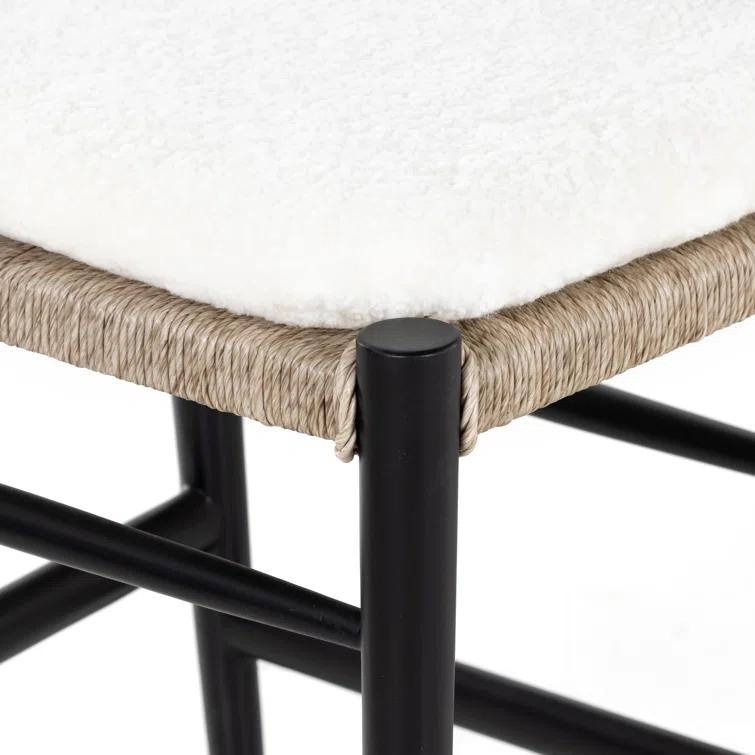 Cream Leather Saddle Style Counter Stool with Black Frame