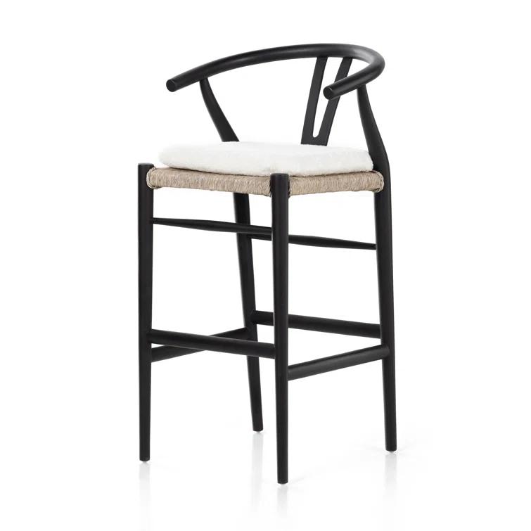 Cream Leather and Brown Wood Saddle Bar Stool