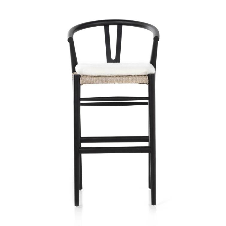 Cream Leather and Brown Wood Saddle Bar Stool