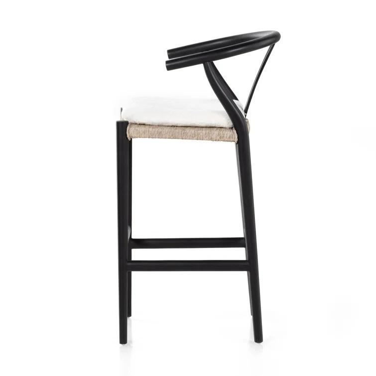 Cream Leather and Brown Wood Saddle Bar Stool