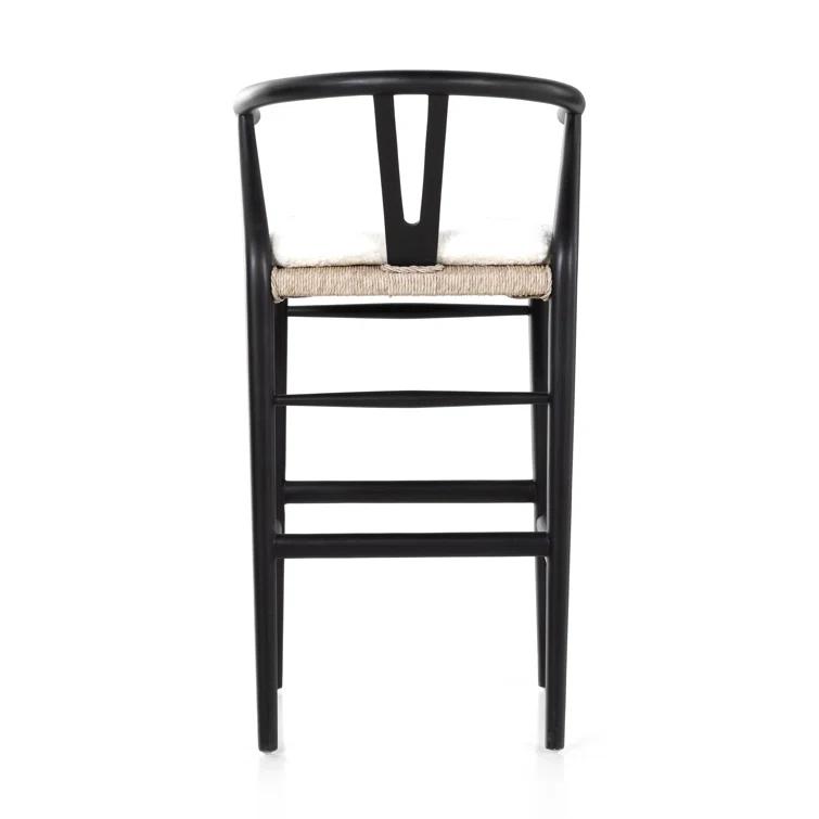 Cream Leather and Brown Wood Saddle Bar Stool