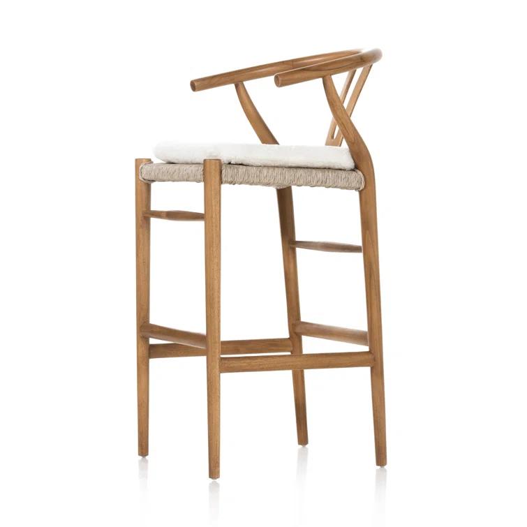 Cream Leather and Brown Wood Saddle Bar Stool