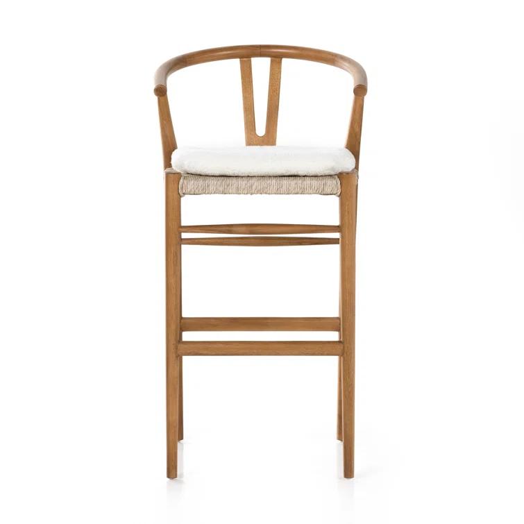 Cream Leather and Brown Wood Saddle Bar Stool