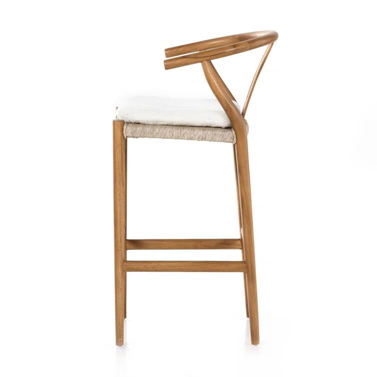 Cream Leather and Brown Wood Saddle Bar Stool