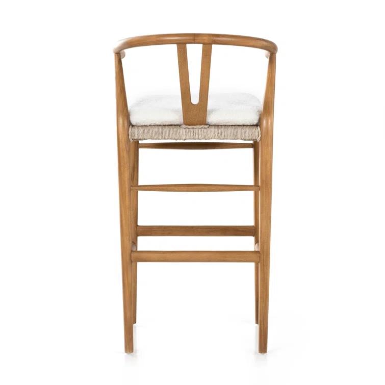 Cream Leather and Brown Wood Saddle Bar Stool