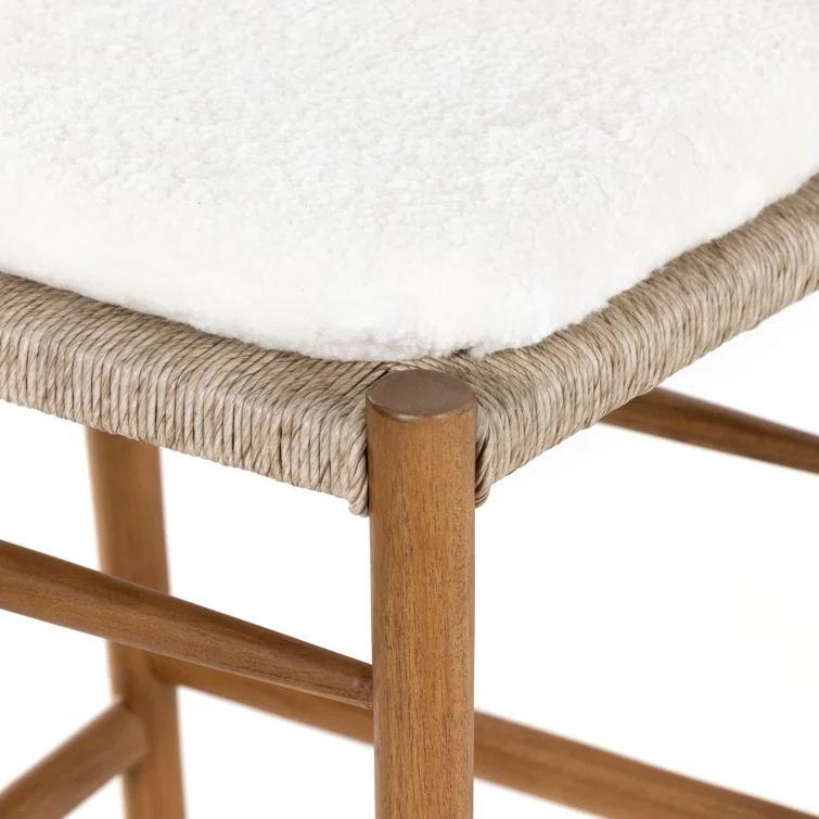 Cream Leather and Brown Wood Saddle Bar Stool