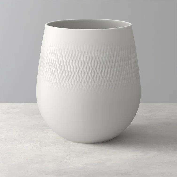 Large Matte White Porcelain Textured Vase for Bouquets