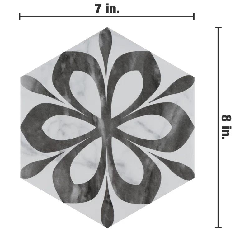 Classico Bardiglio Daisy 7" x 8" Porcelain Patterned Wall & Floor Tile