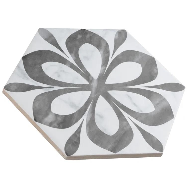 Classico Bardiglio Daisy 7" x 8" Porcelain Patterned Wall & Floor Tile