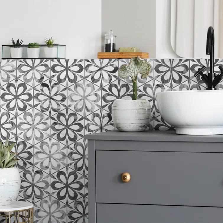 Classico Bardiglio Daisy 7" x 8" Porcelain Patterned Wall & Floor Tile