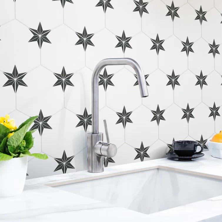 Stella Hex 9" x 10" Porcelain Patterned Wall & Floor Tile