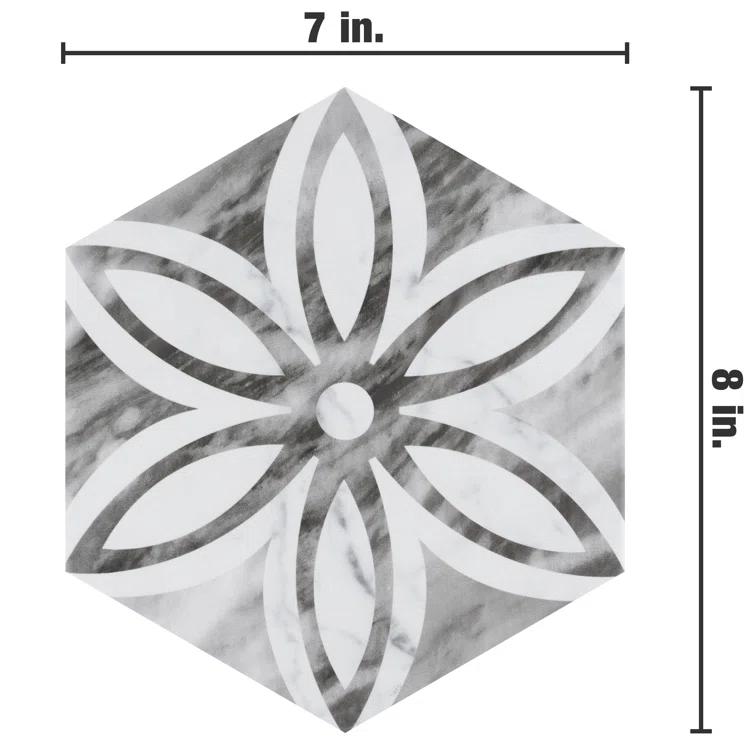 Merola Tile Classico Bardiglio Lily 7" x 8" Porcelain Wall & Floor Tile