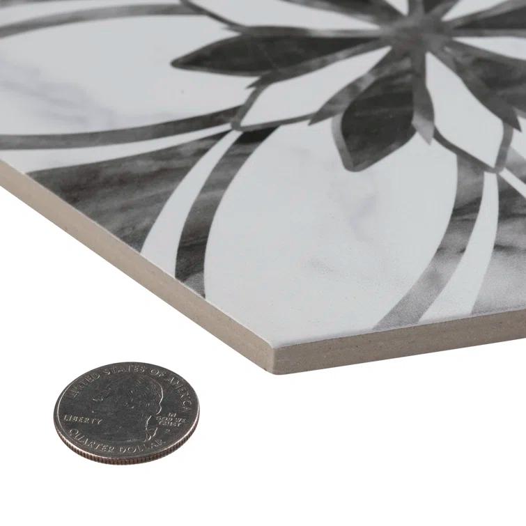 Merola Tile Classico Bardiglio Hex 7" x 8" Porcelain Patterned Wall & Floor Tile
