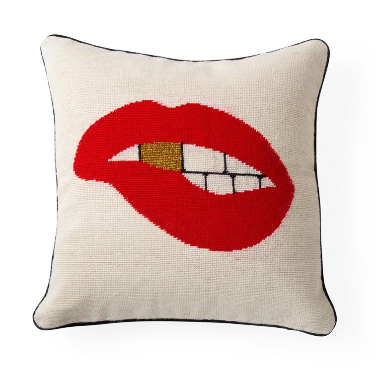 Jonathan Adler Lips Needlepoint Pillow