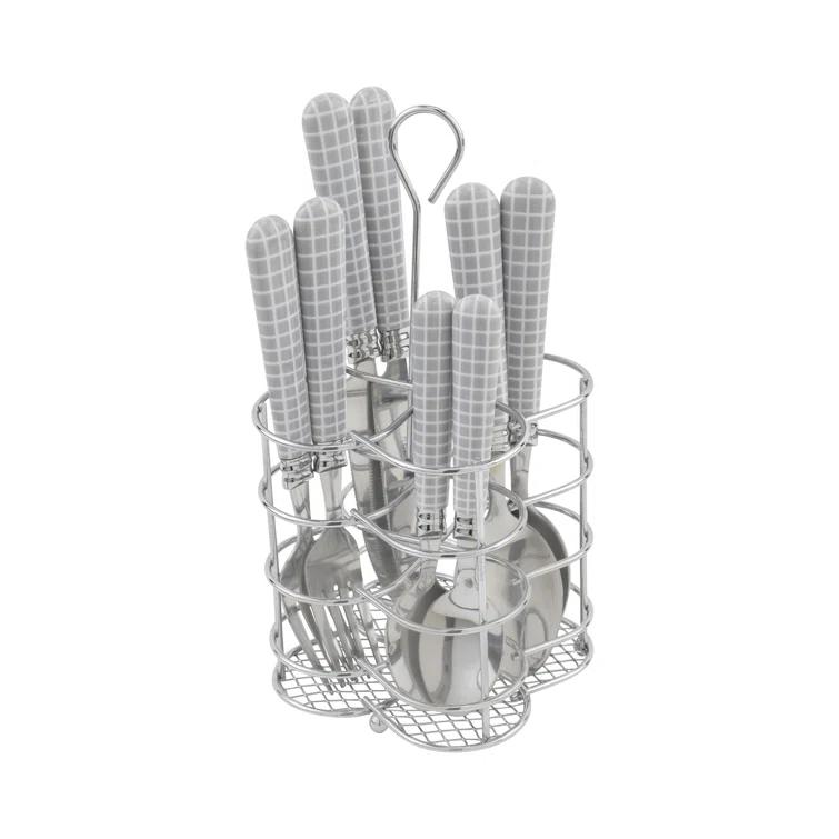 French Home French Home Bistro 16-Piece Stainless Steel Flatware Set, Service for 4, Geometric Grid