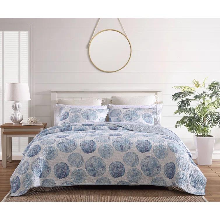 Tommy Bahama Ocean Isle Blue Cotton Reversible Quilt Set