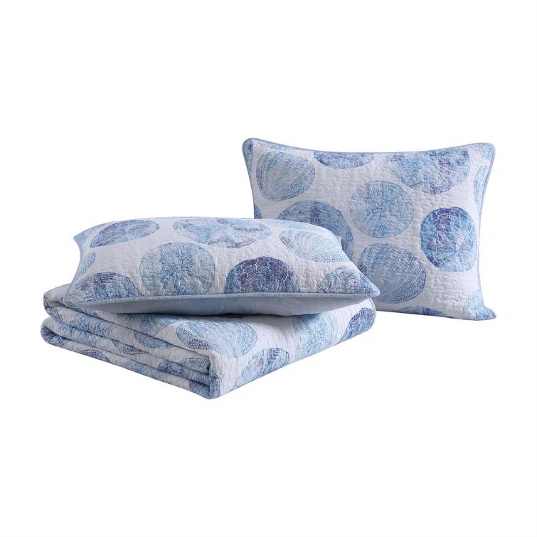 Tommy Bahama Ocean Isle Blue Cotton Reversible Quilt Set