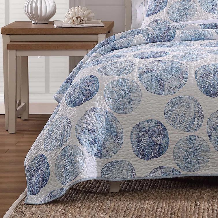 Tommy Bahama Ocean Isle Blue Cotton Reversible Quilt Set