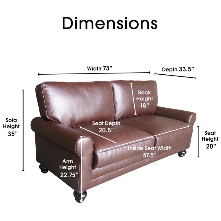 Serta Serta Copenhagen 73" Sofa Couch for Two People with Pillowed Back Cushions and Rolled Arm