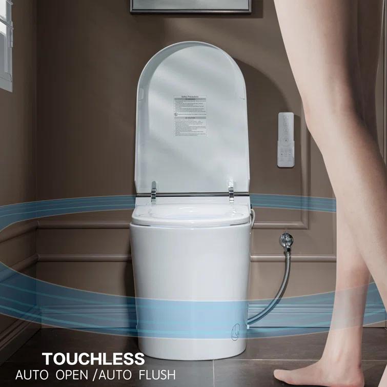 Auto Open/Close Tankless Smart Bidet Toilet with Auto Flush, Foot Sensor Function, Heated Seat,Dryer