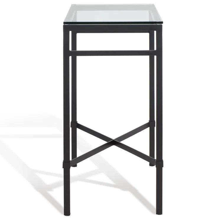 SAFAVIEH Couture Viggo Glam Glass Top Metal Side Table, Black