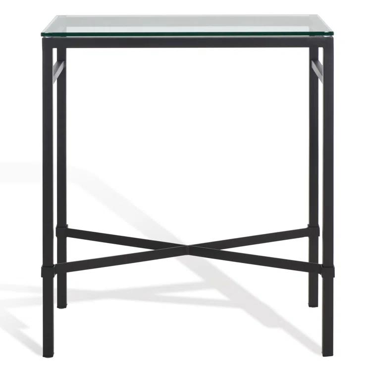 SAFAVIEH Couture Viggo Glam Glass Top Metal Side Table, Black