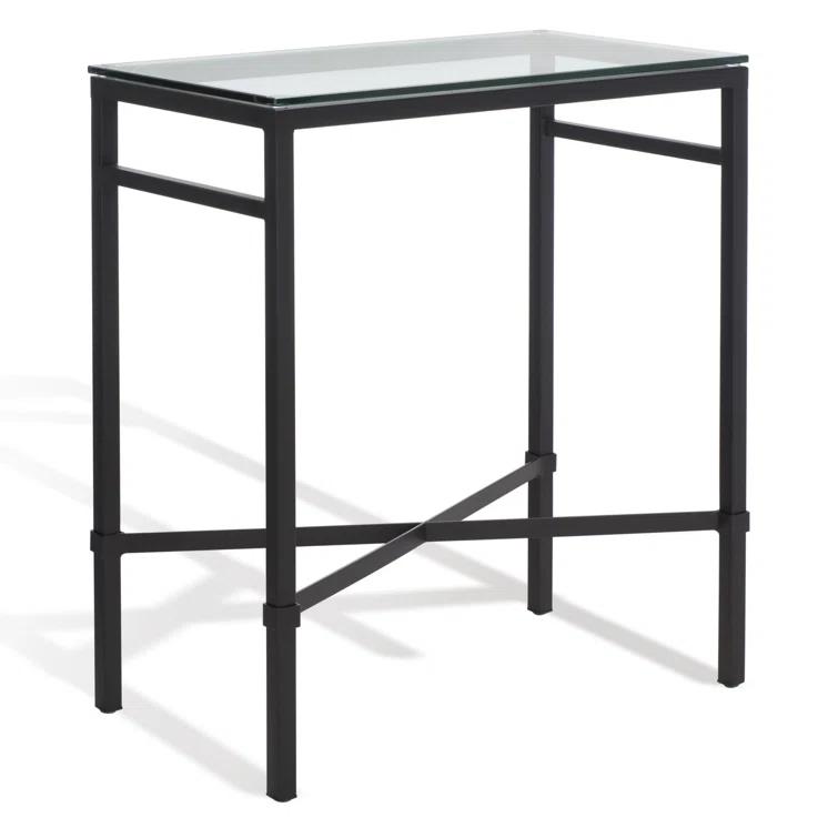 SAFAVIEH Couture Viggo Glam Glass Top Metal Side Table, Black