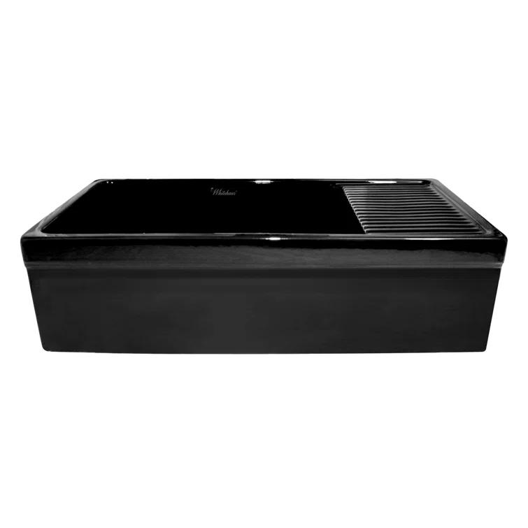Glossy Black Fireclay Reversible Sink with Drainboard