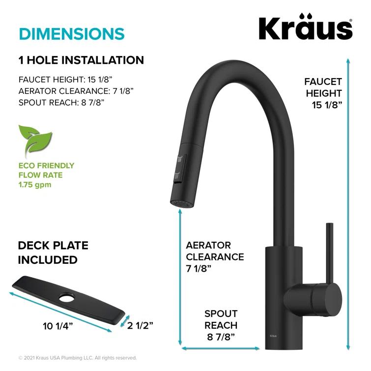 KRAUS Oletto Single Handle Pull Down Kitchen Faucet with QuickDock Top Mount Installation Assembly