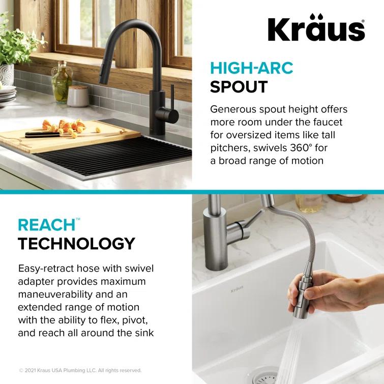 KRAUS Oletto Single Handle Pull Down Kitchen Faucet with QuickDock Top Mount Installation Assembly