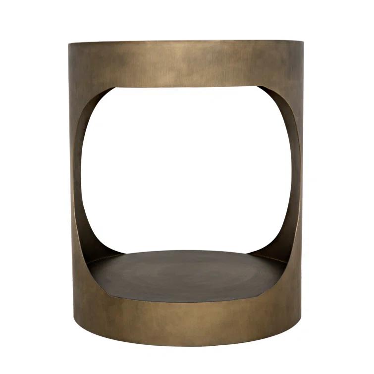 Eclipse Round Aged Brass Metal and Glass Side Table