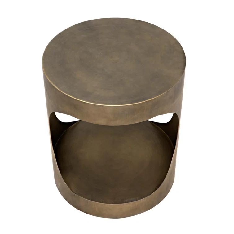 Eclipse Round Aged Brass Metal and Glass Side Table