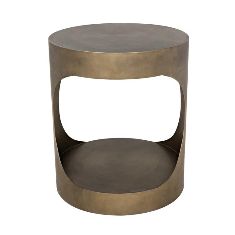 Eclipse Round Aged Brass Metal and Glass Side Table