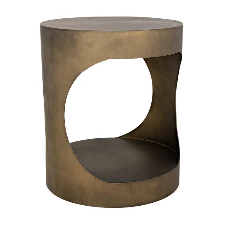 Eclipse Round Aged Brass Metal and Glass Side Table