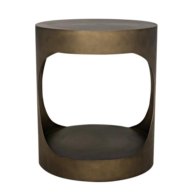 Eclipse Round Aged Brass Metal and Glass Side Table
