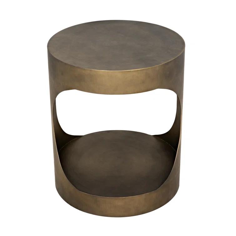 Eclipse Round Aged Brass Metal and Glass Side Table