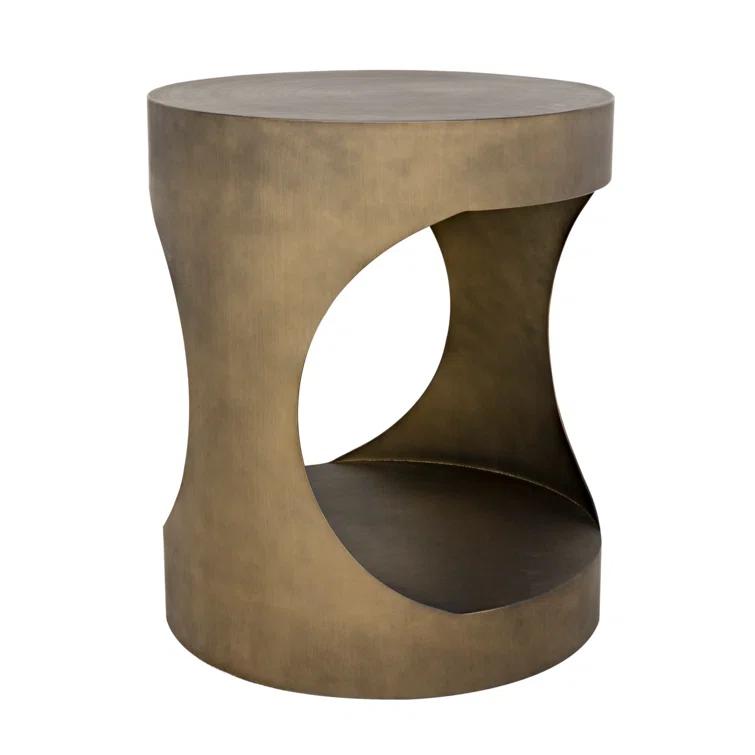 Eclipse Round Aged Brass Metal and Glass Side Table