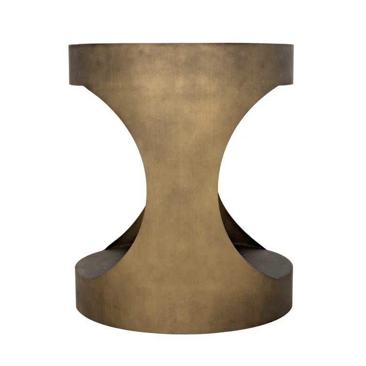Eclipse Round Aged Brass Metal and Glass Side Table