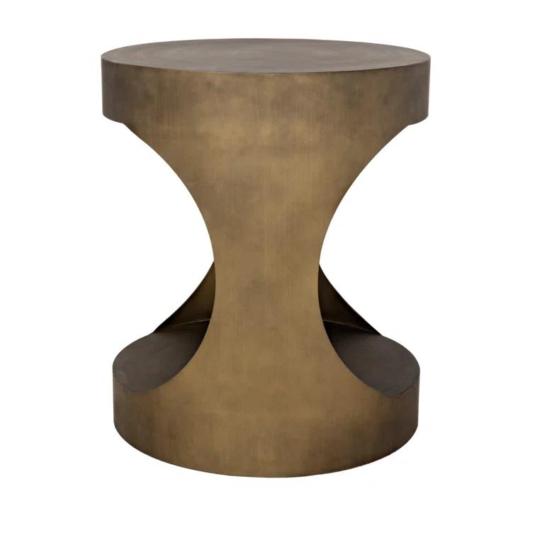 Eclipse Round Aged Brass Metal and Glass Side Table
