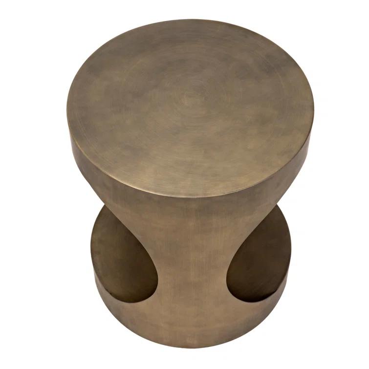 Eclipse Round Aged Brass Metal and Glass Side Table