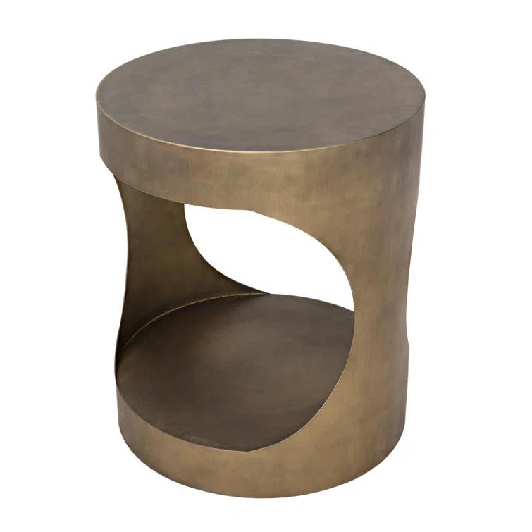 Eclipse Round Aged Brass Metal and Glass Side Table