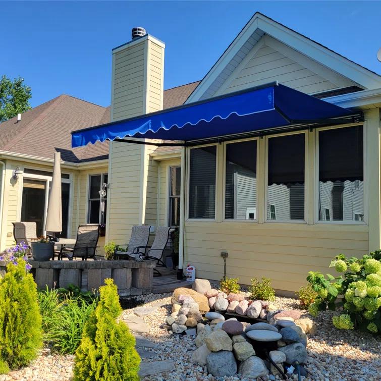 Motorized Retractable White Frame Patio Awning