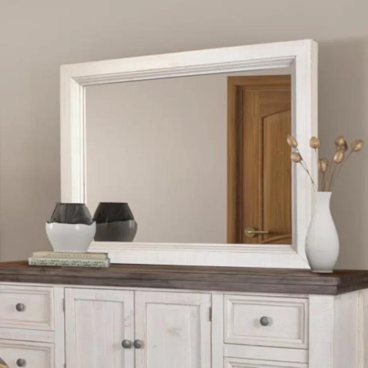 Rustic French Wood Flat Wall Mirror